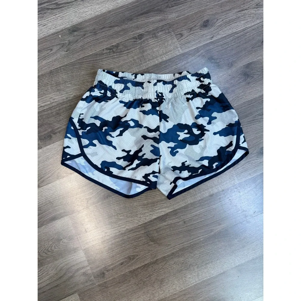 Athletic Works Womens Blue Camo Running Shorts Elastic Waist Inner Liner Small